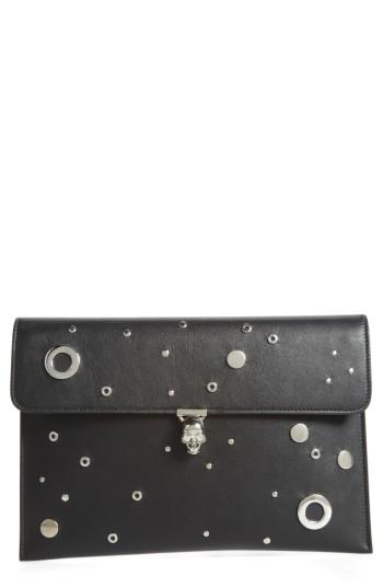 Alexander Mcqueen Grommet & Stud Calfskin Clutch - Black