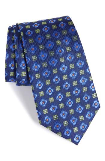 Men's Nordstrom Men's Shop Post Neat Medallion Silk Tie, Size X-long - Blue