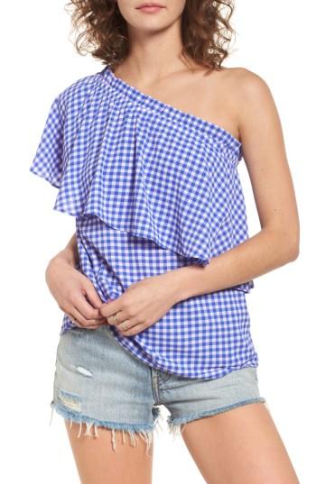 Women's Bp. Ruffle One-shoulder Top, Size - Blue