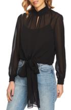 Women's Chelsea28 Split Neck Button Front Crepe Top - Black