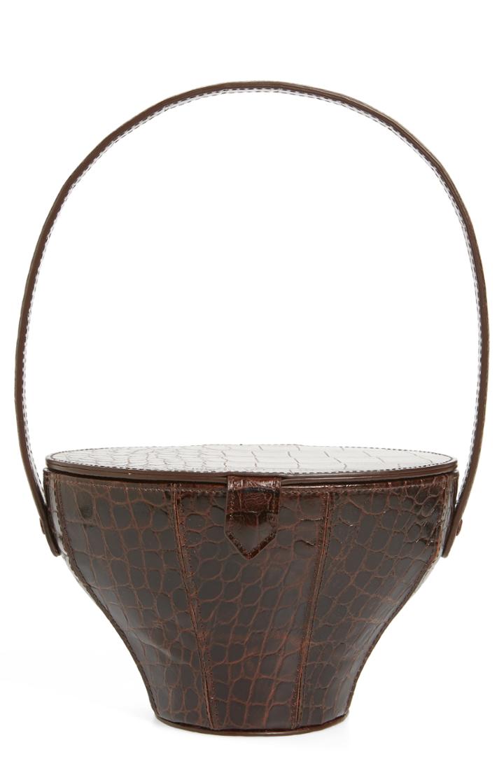 Staud Alice Croc Embossed Leather Bucket Bag - Brown