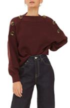 Women's Topshop Button Slash Knit Sweater Us (fits Like 0-2) - Burgundy