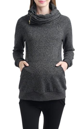 Women's Kimi And Kai 'thea' Zip Collar Maternity Sweatshirt - Black