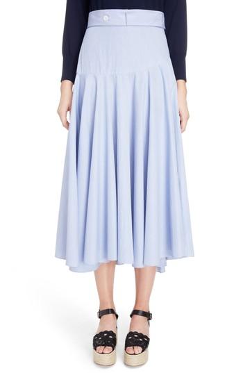 Women's Loewe Stripe Cotton Skater Skirt -4 Us / 36 Fr - Blue