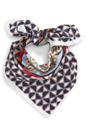 Women's Tory Burch Geo Print Square Silk Scarf, Size - Blue