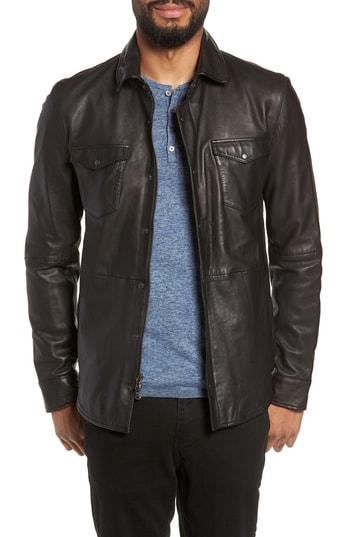 Men's John Varvatos Oiled Lambskin Leather Shirt Jacket - Black