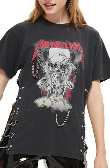 Women's Topshop By And Finally Metallica Chained Tee Us (fits Like 0) - Black