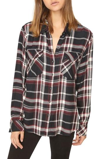 Women's Sanctuary Boyfriend For Life Plaid Shirt, Size - Black