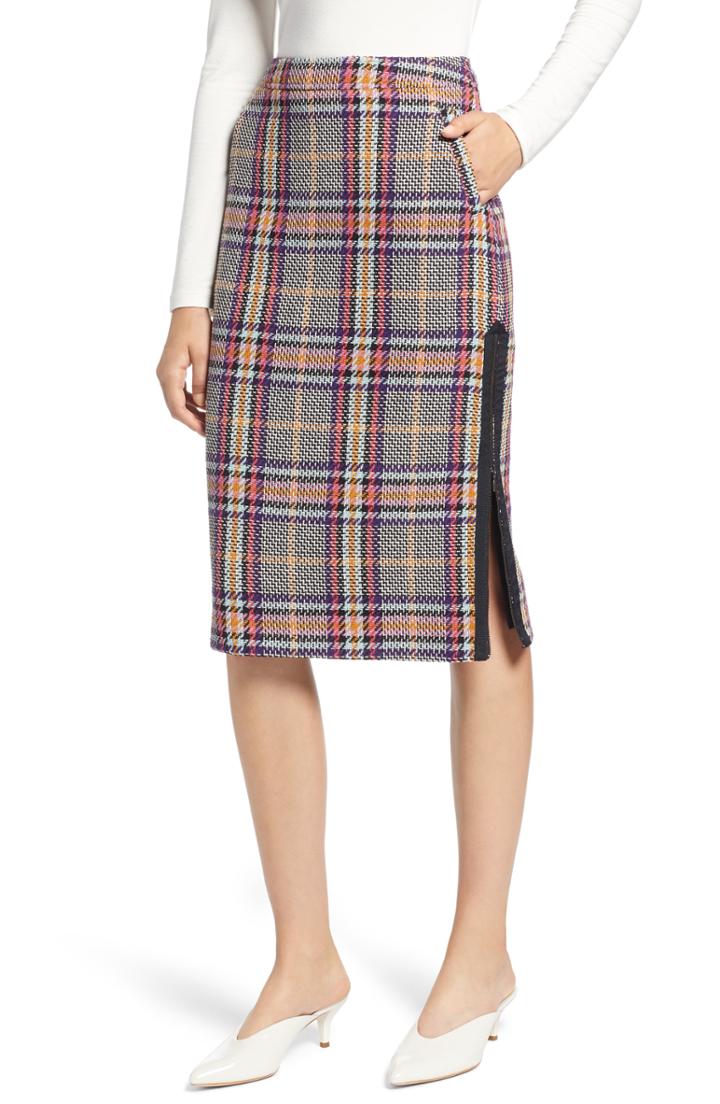 Petite Women's Halogen Plaid Pencil Skirt P - Purple