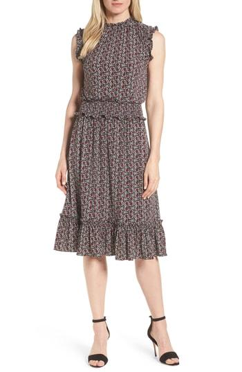 Women's Michael Michael Kors Tulip Print Smocked Waist Dress - Black
