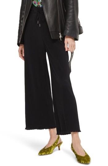 Women's Topshop Lettuce Hem Plisse Trousers Us (fits Like 0) - Black