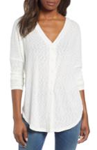 Women's Caslon Button Front Ribbed Knit Top - White