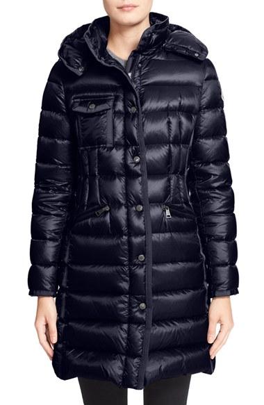 Women's Moncler 'hermine' Grosgrain Trim Water Resistant Down Coat - Blue