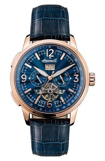 Men's Ingersoll Regent Automatic Open Heart Leather Strap Watch, 47mm