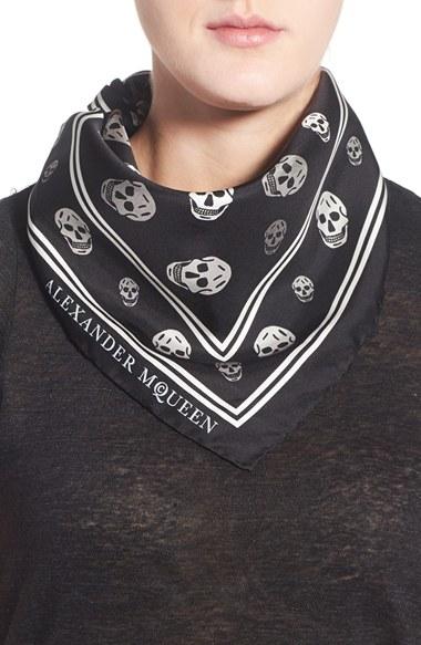 Women's Alexander Mcqueen Skull Print Silk Twill Scarf, Size - Black