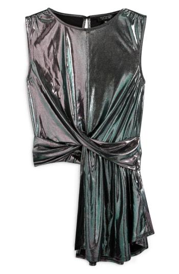 Women's Topshop Asymmetrical Twist Detail Top Us (fits Like 0) - Metallic