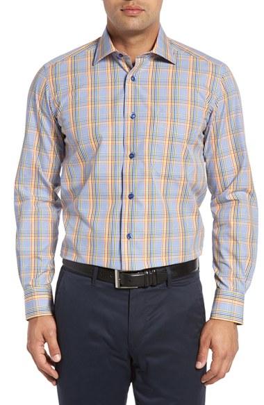 Men's David Donahue Regular Fit Check Sport Shirt - Blue/green