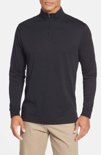 Men's Cutter & Buck 'belfair' Quarter Zip Pima Cotton Pullover, Size - Black (online Only)