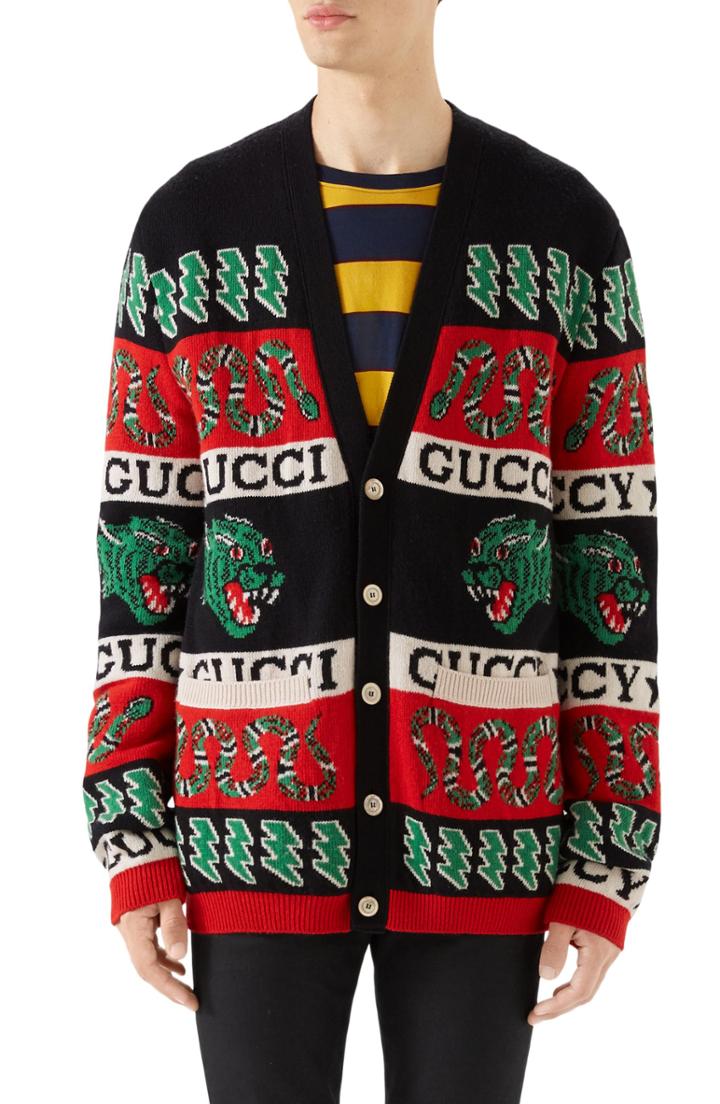 Men's Gucci Logo Wool Cardigan - Black