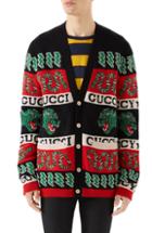 Men's Gucci Logo Wool Cardigan - Black