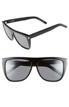 Women's Saint Laurent Sl1 59mm Flat Top Sunglasses - Black/ Black/ Silver