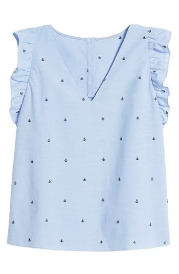 Women's 1901 Anchor Embroidery Cotton Chambray Top - Blue