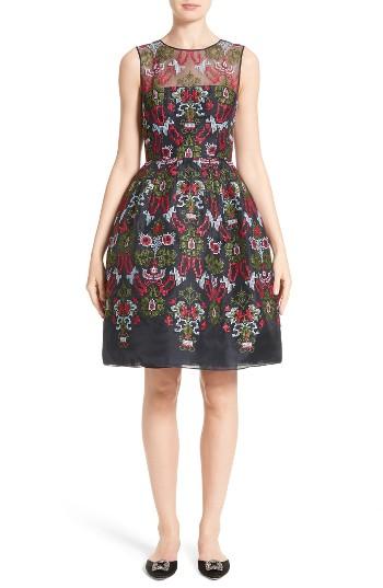 Women's Oscar De La Renta Needlepoint Fit & Flare Dress