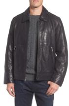 Men's Andrew Marc Morrison Spread Collar Leather Jacket - Blue