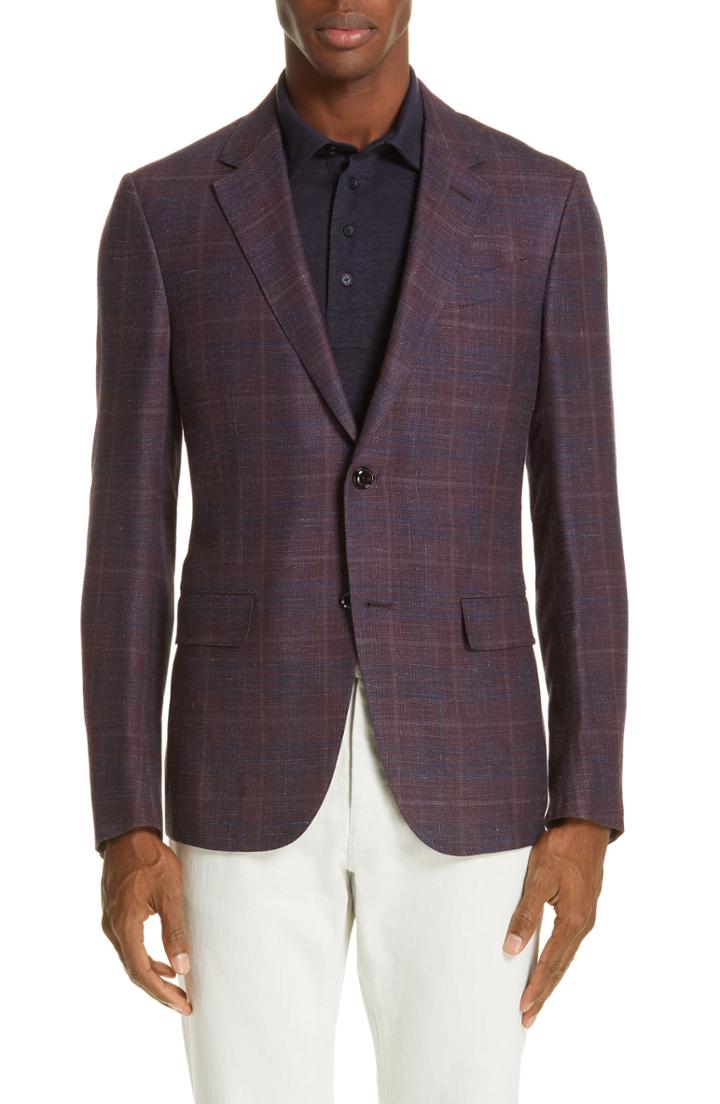 Men's Ermenegildo Zegna Milano Trim Fit Plaid Wool Blend Sport Coat Us / 52 Eu S - Purple