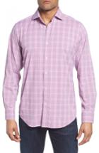 Men's Bugatchi Classic Fit Pin Check Performance Sport Shirt, Size - Pink