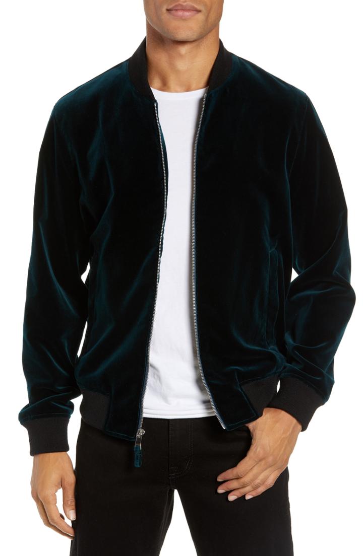 Men's Bonobos Slim Fit Velvet Bomber Jacket - Blue