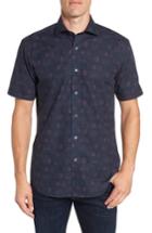 Men's Bugatchi Regular Fit Print Sport Shirt, Size - Blue