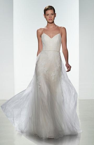 Women's Christos Bridal 'effie' Point D'esprit & Tulle Spaghetti Strap Gown