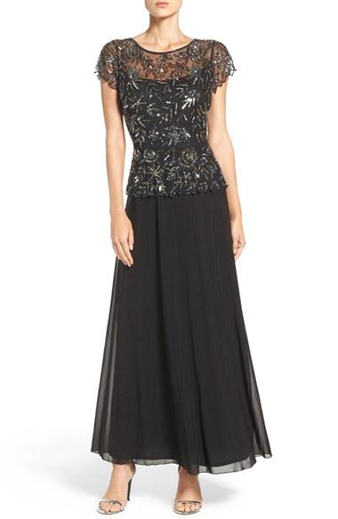 Women's Pisarro Nights Beaded Mesh Mock Two-piece Gown - Black