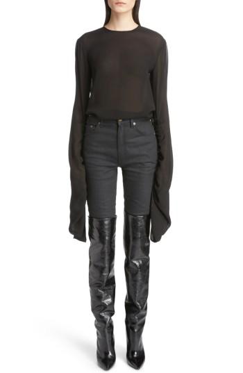 Women's Saint Laurent Exaggerated Sleeve Silk Blouse Us / 36 Fr - Black