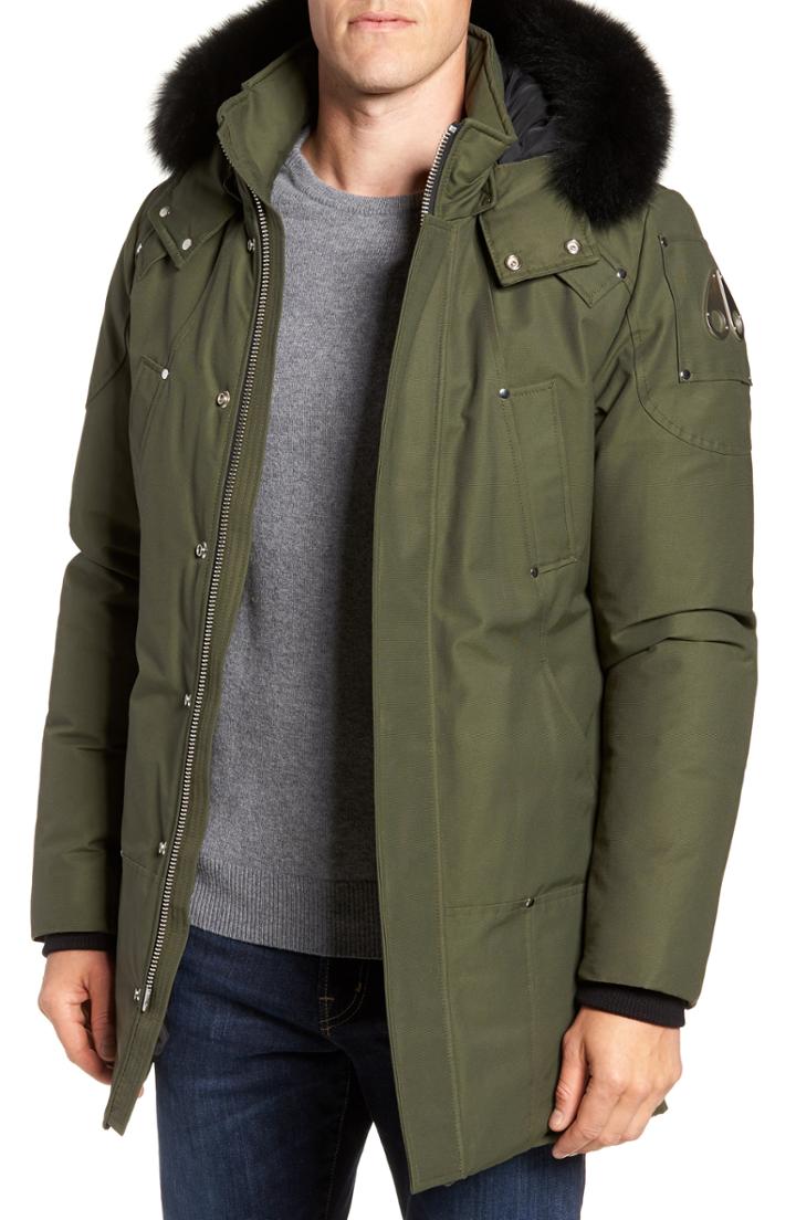 Men's Moose Knuckles Stirling Water Repellent Down Parka With Genuine Fox Fur Trim - Green
