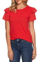 Women's Cece Mix Media Ruffle Sleeve Cotton Blend Top, Size - Red
