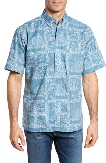 Men's Reyn Spooner Newport Sailor Classic Fit Print Sport Shirt - Blue