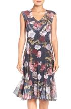 Petite Women's Komarov Floral Print Chiffon A-line Dress P - Black