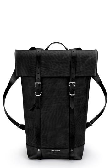Men's Ezra Arthur Keystone Nickel Detail Leather Rucksack - Black