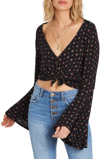 Women's Billabong Pretty Daylight Bell Sleeve Top - Black