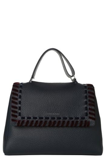 Orciani Large Sveva Velvet Trim Calfskin Leather Satchel - Blue
