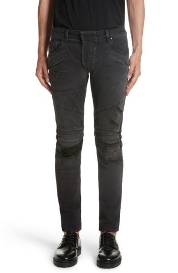 Men's Pierre Balmain Destroyed Moto Jeans - Black