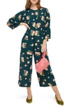 Women's Topshop Floral Print Jumpsuit Us (fits Like 10-12) - Green