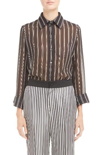 Women's Lanvin Stripe Silk Georgette Blouse