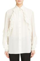 Women's Givenchy Pleated Ruffle Silk Blend Georgette Blouse Us / 36 Fr - White