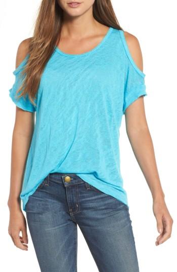 Women's Bobeau Cold Shoulder Slub Knit Tee - Blue/green