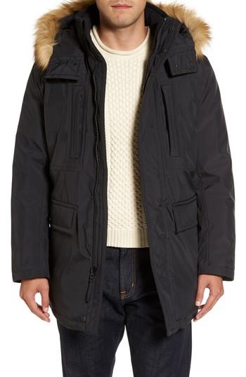 Men's Marc New York Down Jacket With Faux Fur Trim, Size - Black