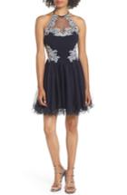 Women's Blondie Nites Applique Bodice Fit & Flare Halter Dress - Blue