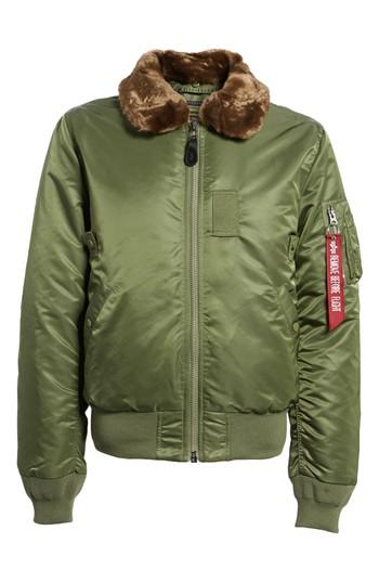 Men's Alpha Industries B-15 Removable Faux Fur Collar Flight Jacket - Green